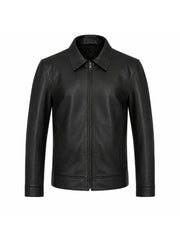 Men’s Classic Black Leather Jacket Front 