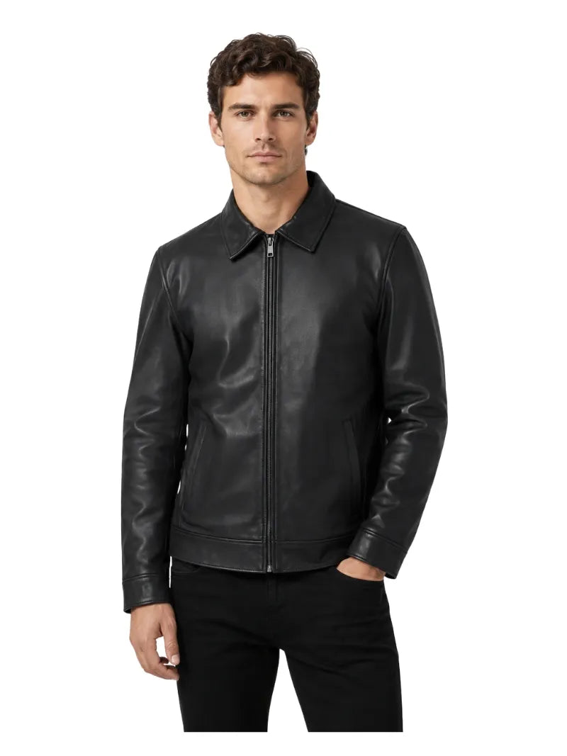 Men’s Classic Black Leather Jacket Full 