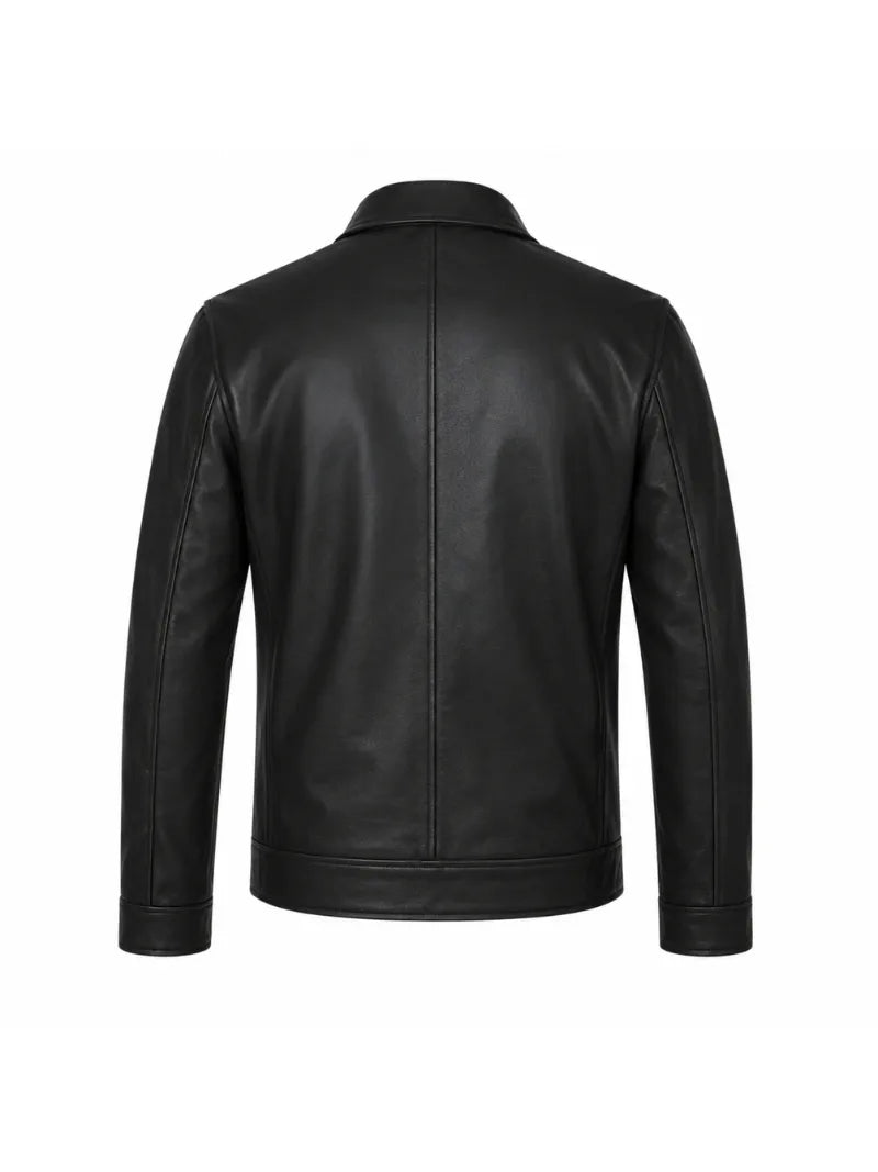 Men’s Classic Black Leather Jacket Back 