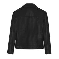 Men’s Classic Black Leather Jacket with Flap Pockets
