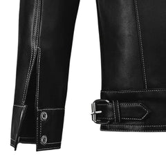 Men’s Classic Black Leather Jacket with Shirt Collar