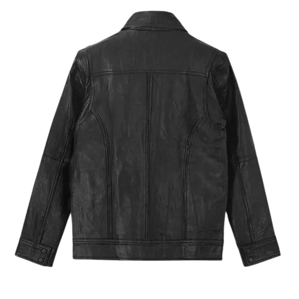 Men’s Classic Black Multi-Pocket Leather Jacket