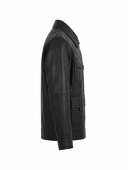 Men’s Classic Black Multi-Pocket Leather Jacket Right 
