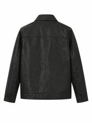 Men’s Classic Black Multi-Pocket Leather Jacket Back 