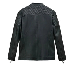 Men’s Classic Black Quilted Shoulder Leather Jacket