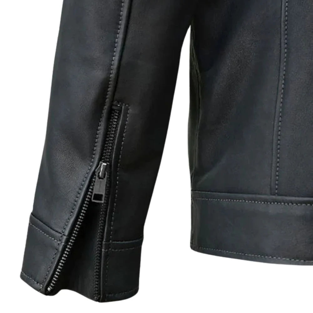 Men’s Classic Black Quilted Shoulder Leather Jacket