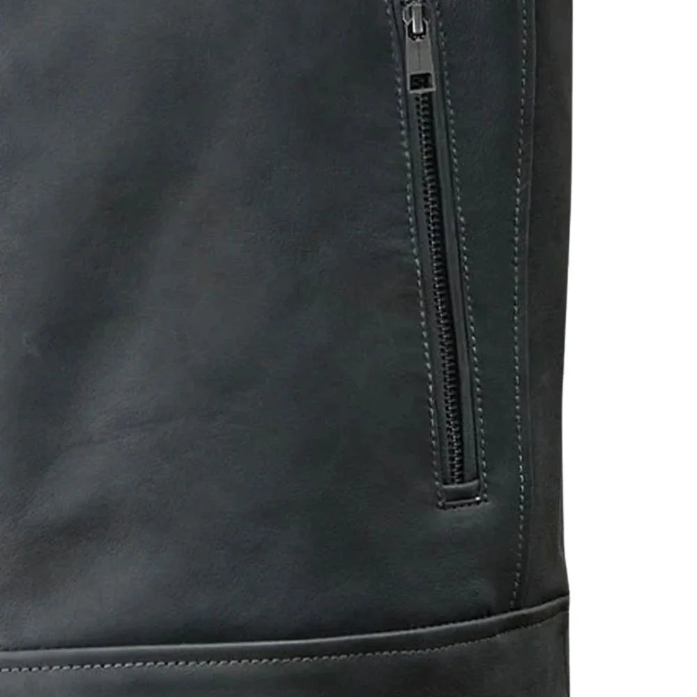 Men’s Classic Black Quilted Shoulder Leather Jacket