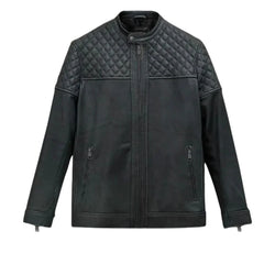 Men’s Classic Black Quilted Shoulder Leather Jacket