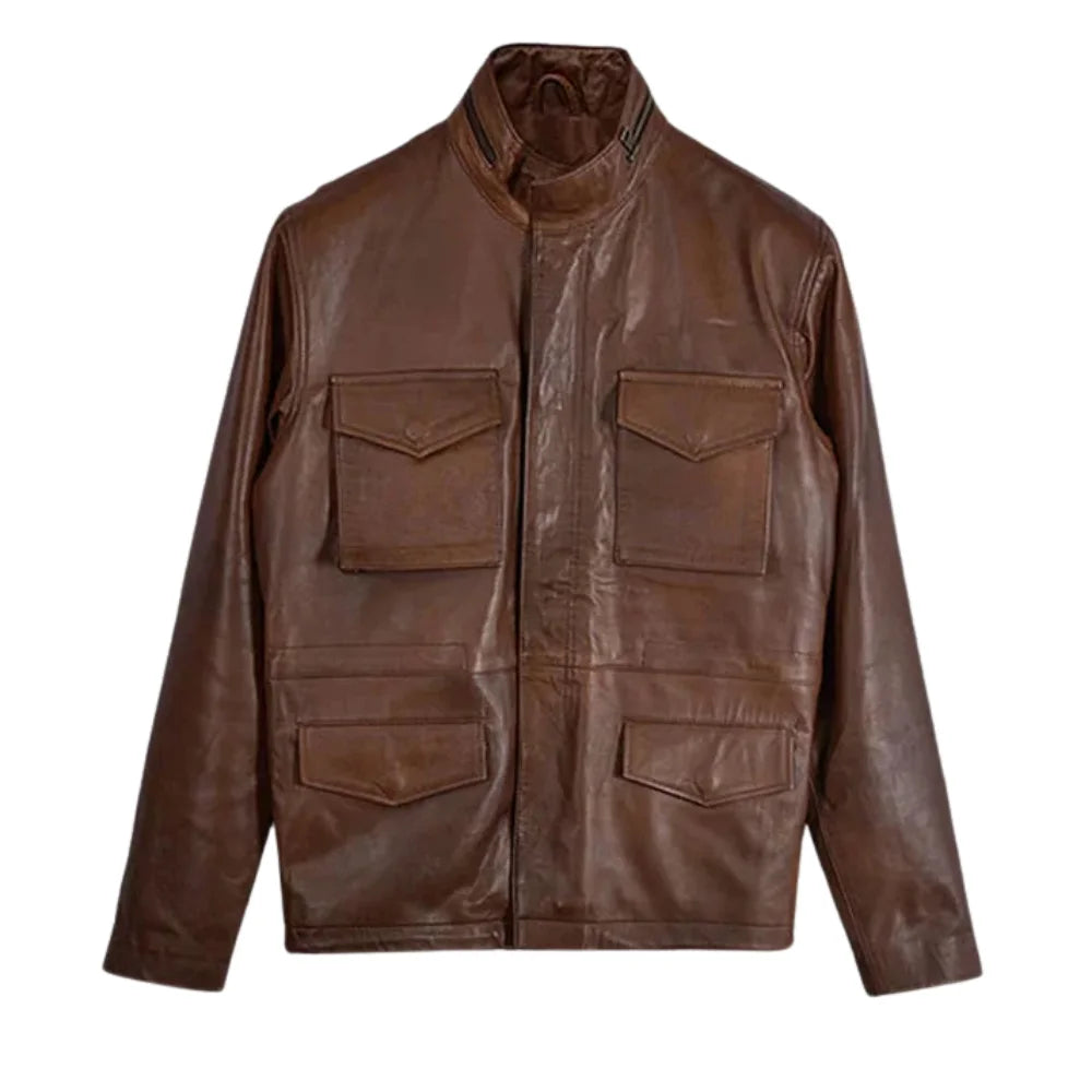 Men’s Classic Brown Four-Pocket Leather Field Jacket