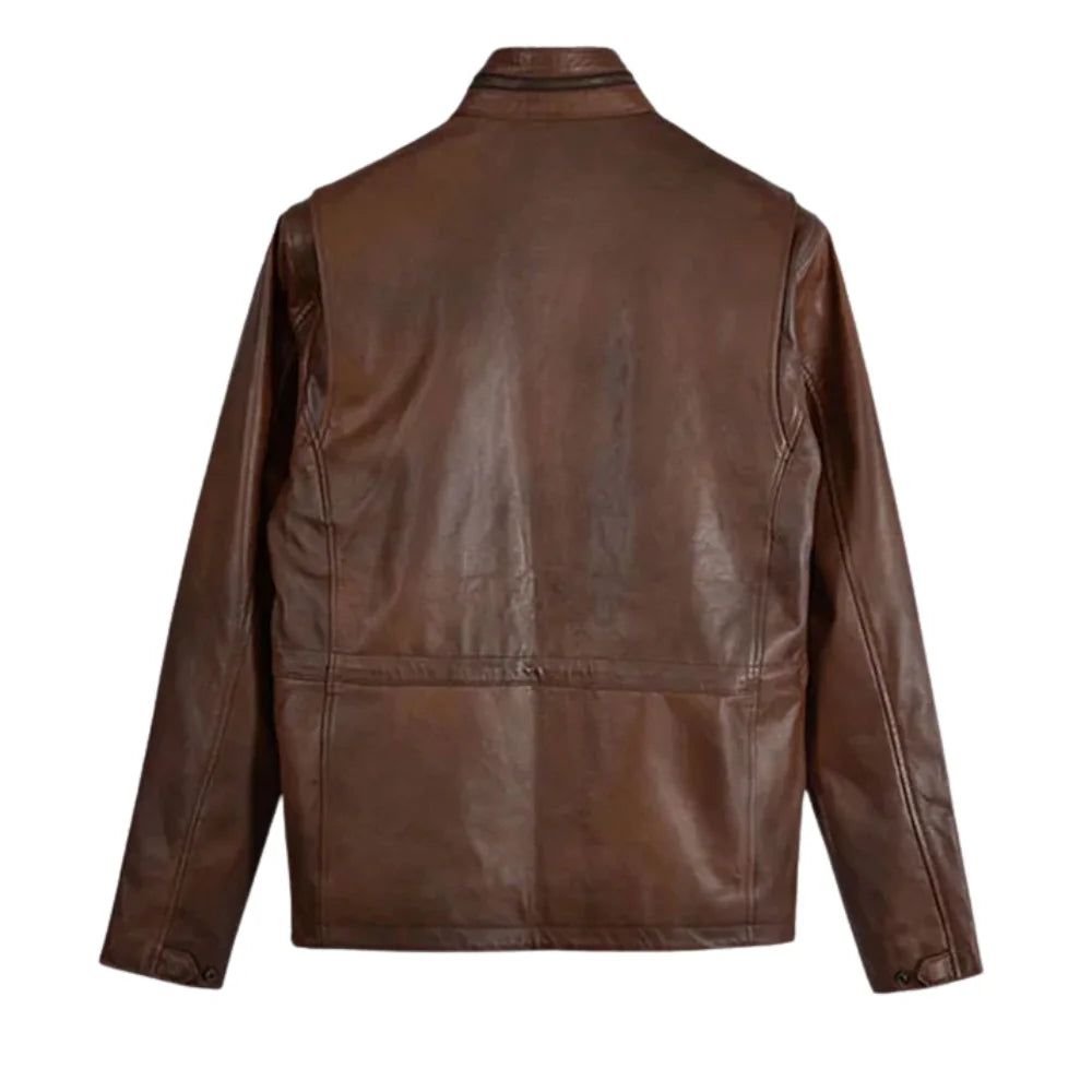 Men’s Classic Brown Four-Pocket Leather Field Jacket
