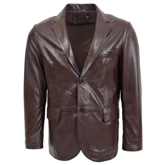 Men's Classic Brown Leather Blazer