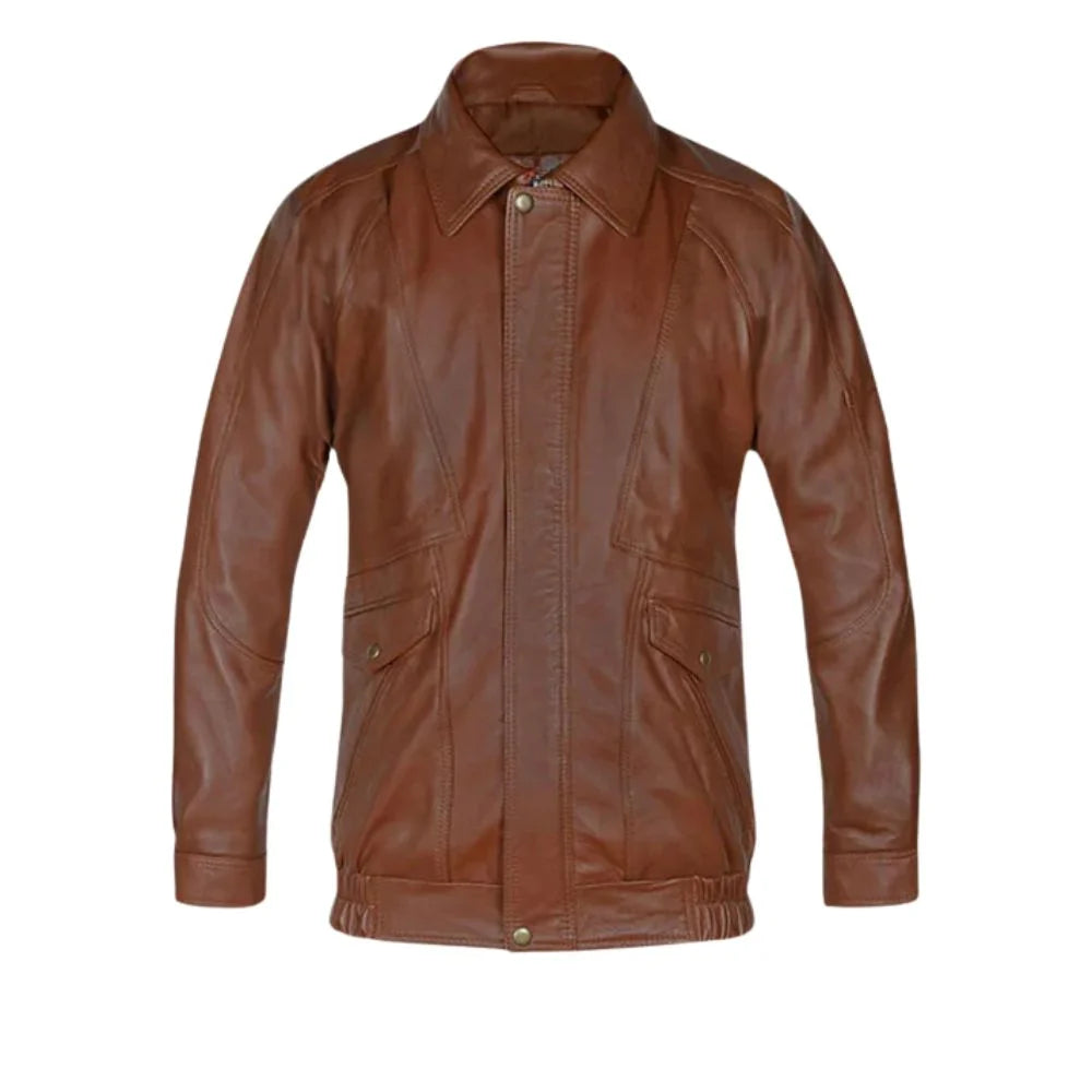 Men’s Classic Brown Shirt Collar Leather Jacket