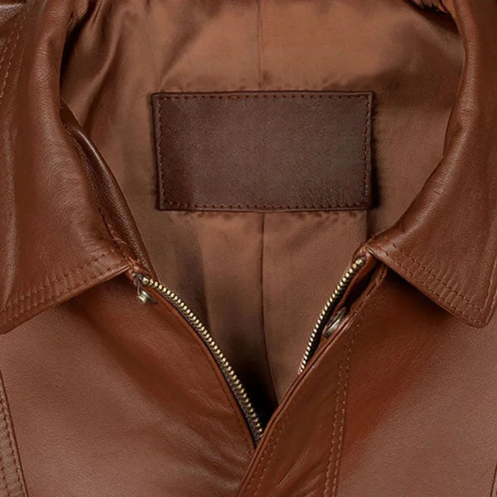 Men’s Classic Brown Shirt Collar Leather Jacket