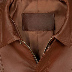 Men’s Classic Brown Shirt Collar Leather Jacket
