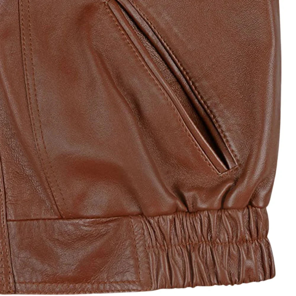 Men’s Classic Brown Shirt Collar Leather Jacket