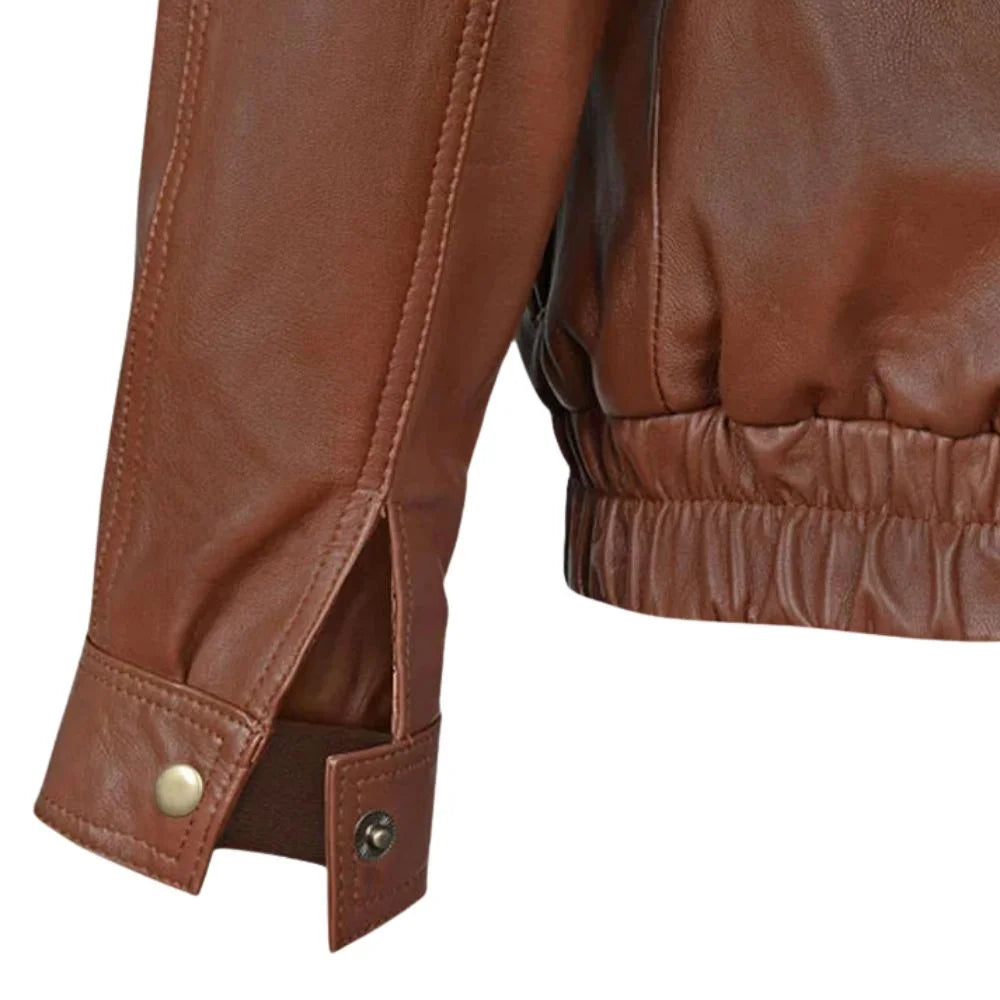 Men’s Classic Brown Shirt Collar Leather Jacket