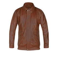 Men’s Classic Brown Shirt Collar Leather Jacket