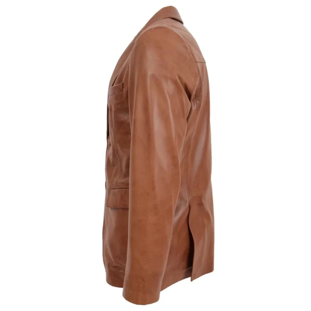 Men's Classic Tan Leather Blazer