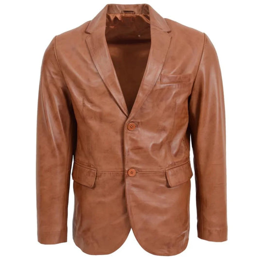 Men's Classic Tan Leather Blazer