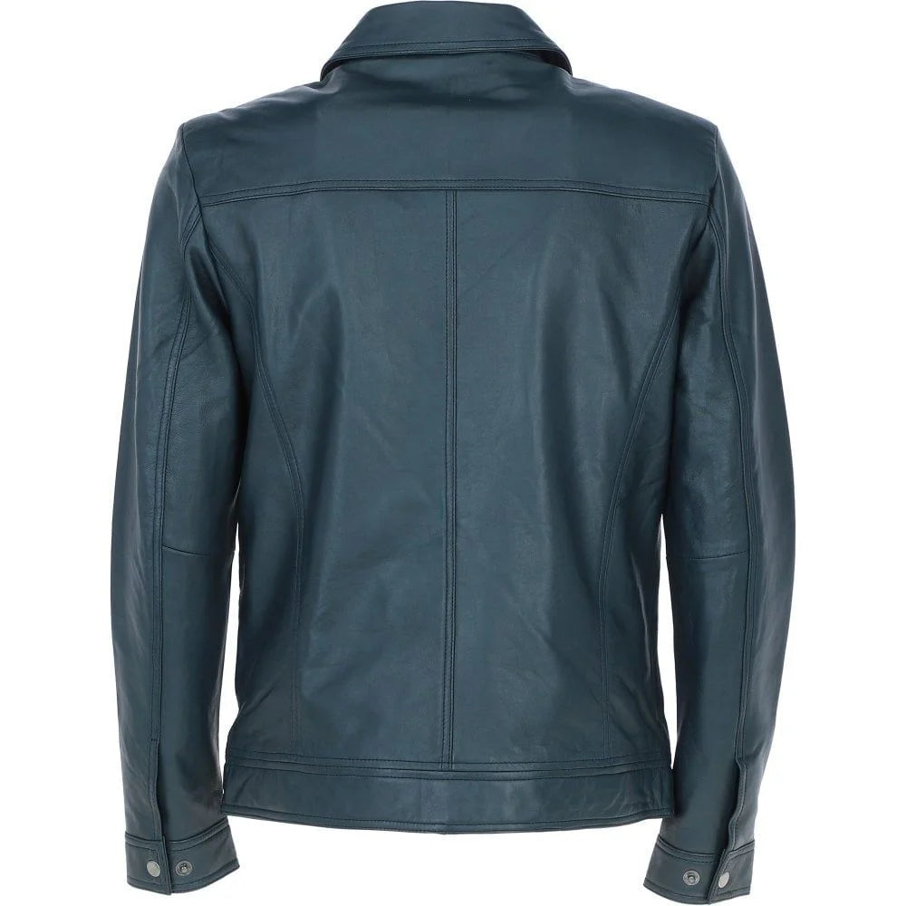 Men's Classic Teal Leather Zip Jacket