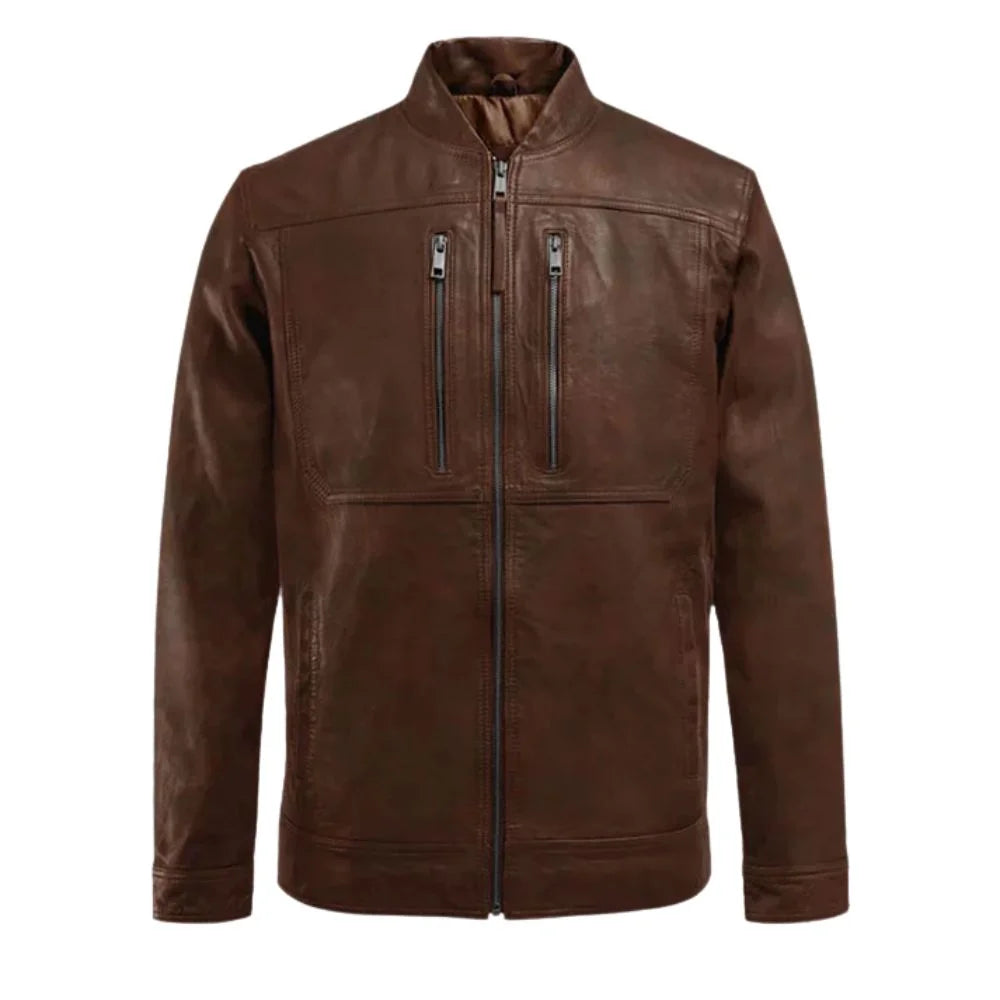 Men’s Classic Zip Brown Leather Jacket