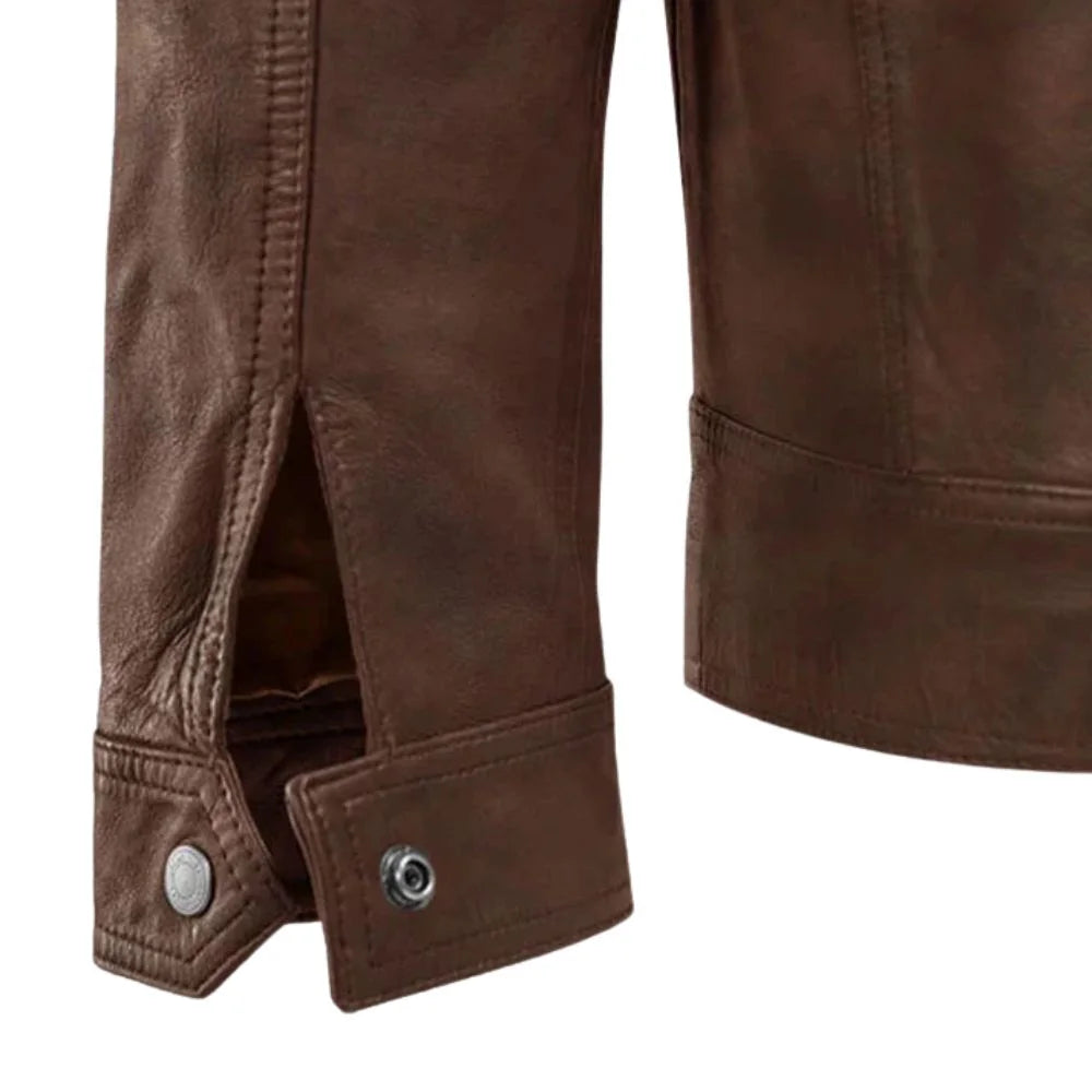 Men’s Classic Zip Brown Leather Jacket