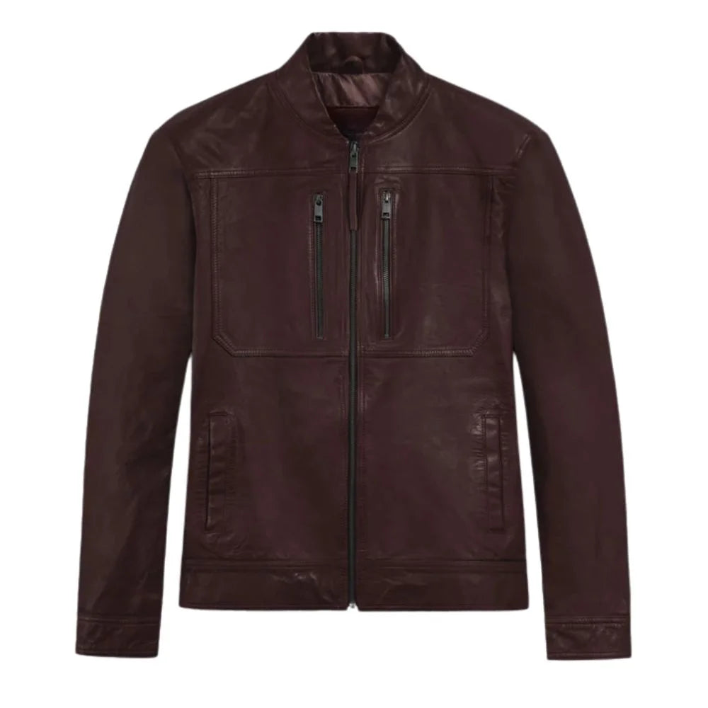 Men’s Classic Zip Burgundy Leather Jacket