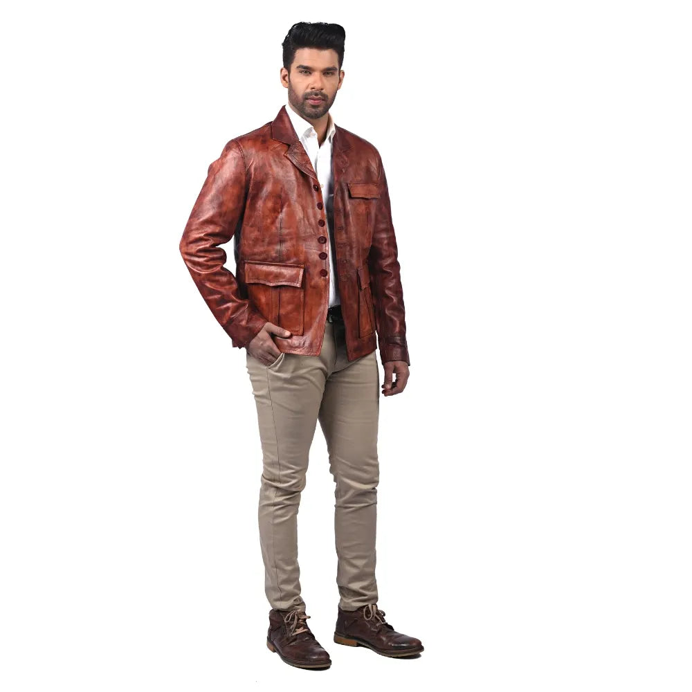 Men’s Cognac Fieldmark Leather Jacket