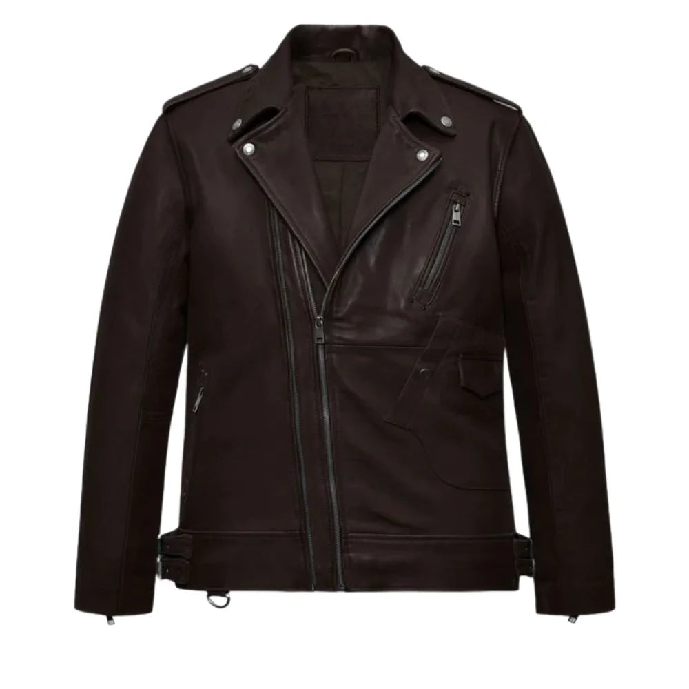 Men’s Dark Brown Asymmetrical Leather Jacket