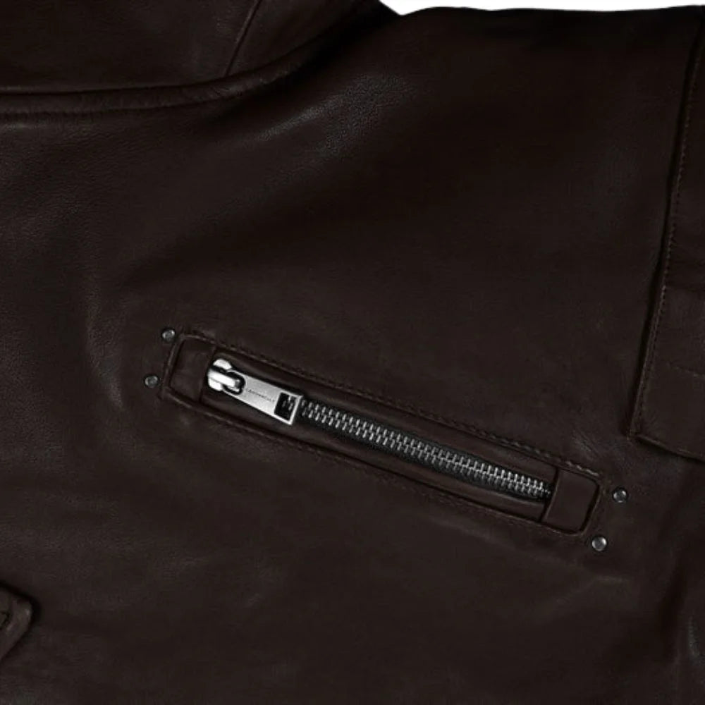 Men’s Dark Brown Asymmetrical Leather Jacket