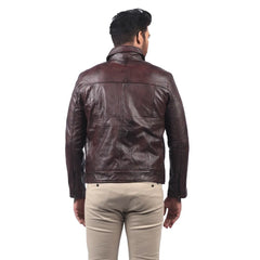 Men’s Tan Real Leather Asymmetrical Jacket