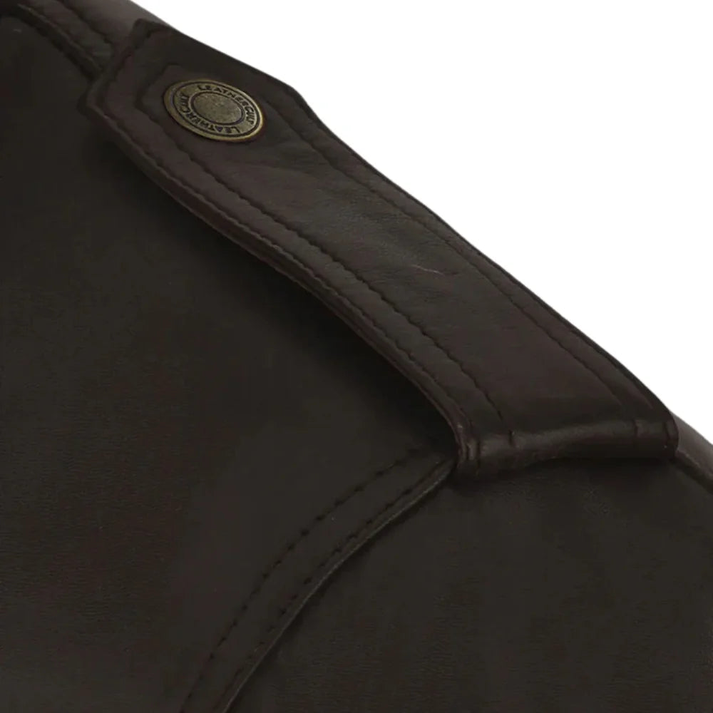 Men’s Dark Brown Bomber Leather Jacket with Epaulets