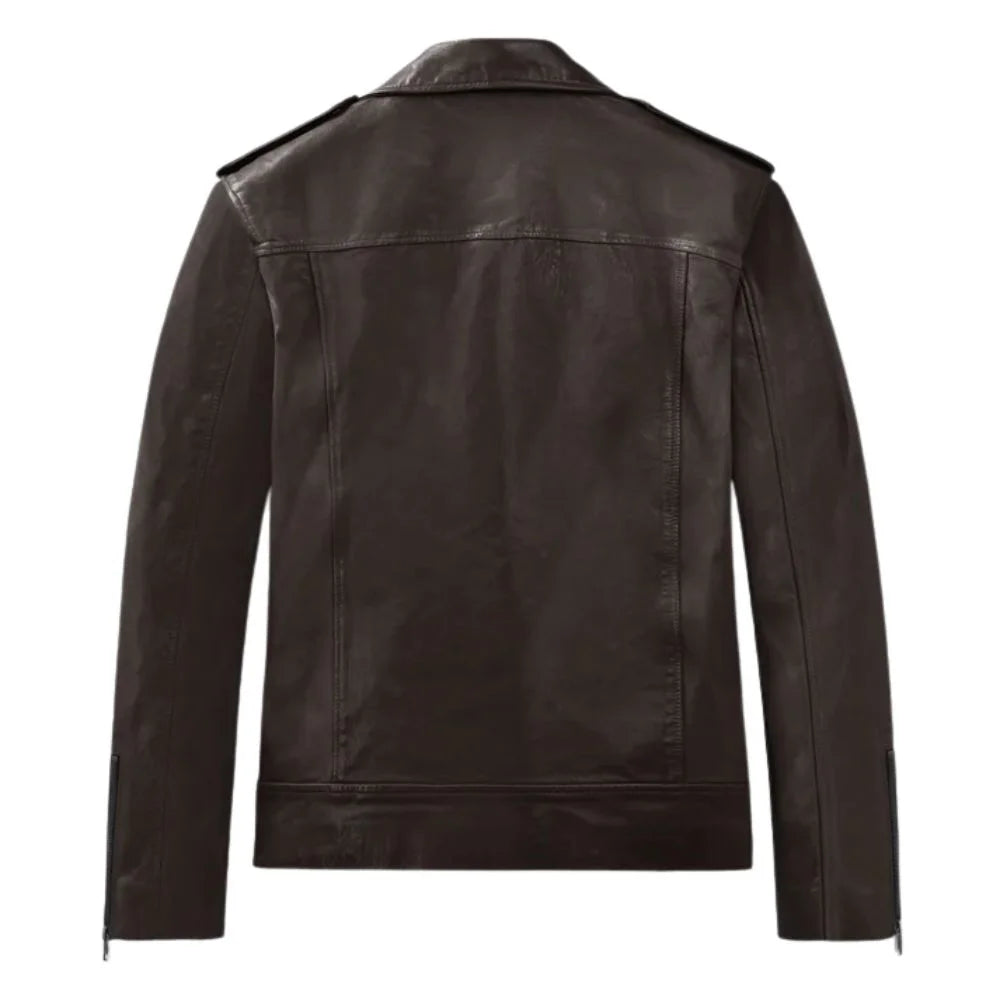 Men’s Dark Brown Lapel Leather Jacket