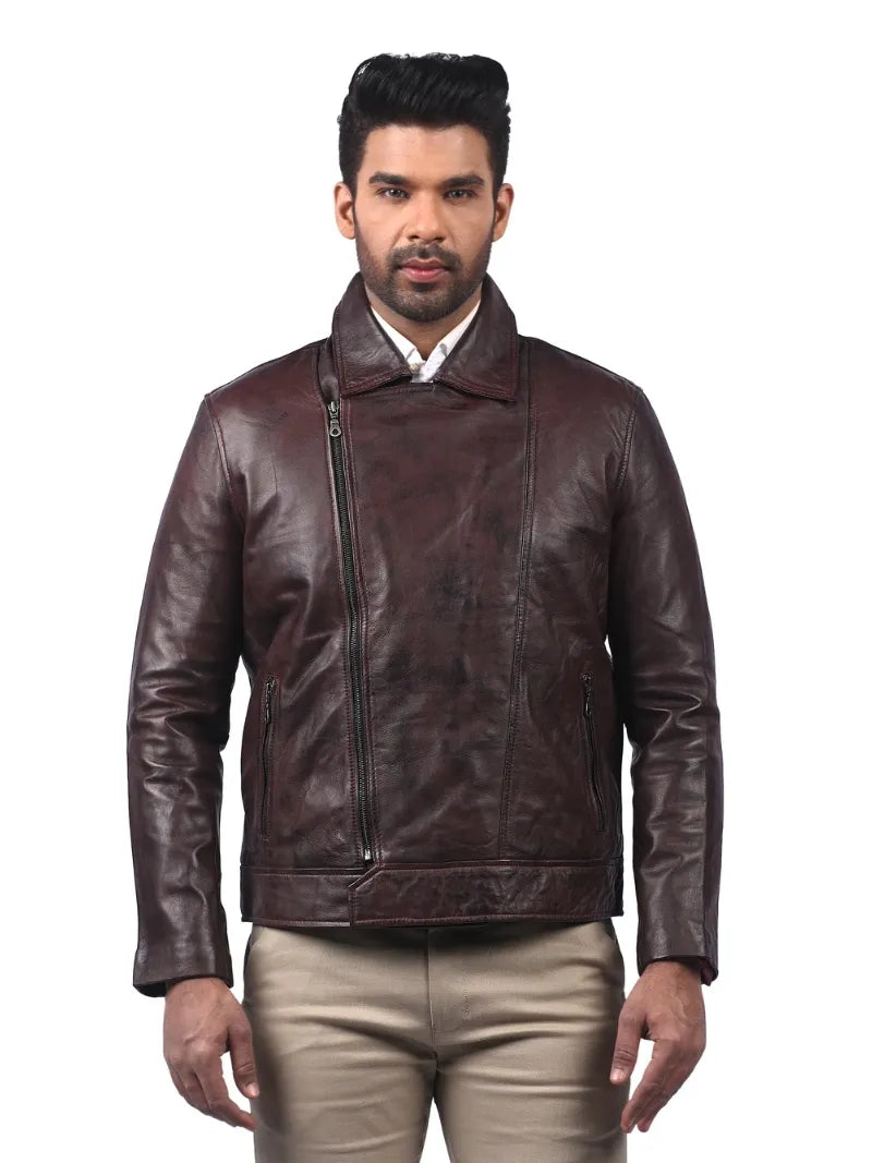 Men’s Dark Brown Leather Jacket Front 