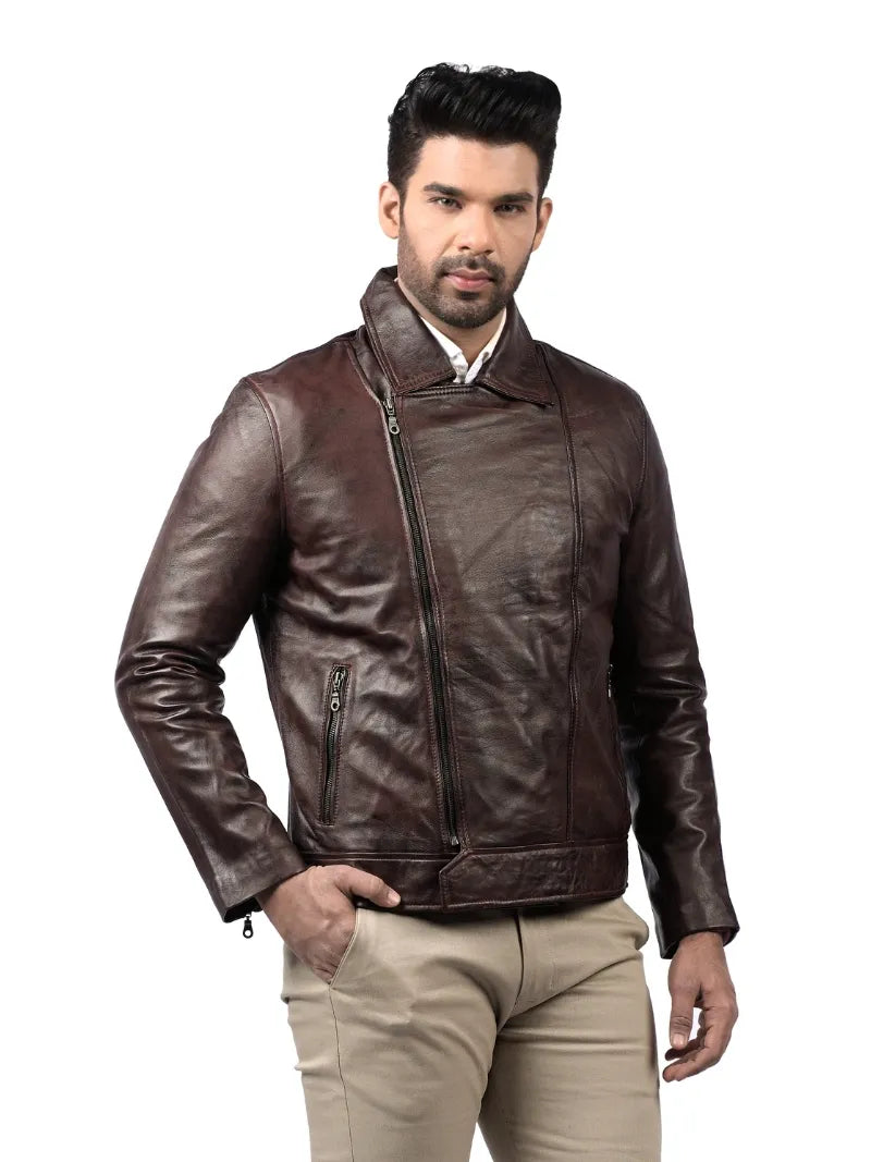 Men’s Dark Brown Leather Jacket Right