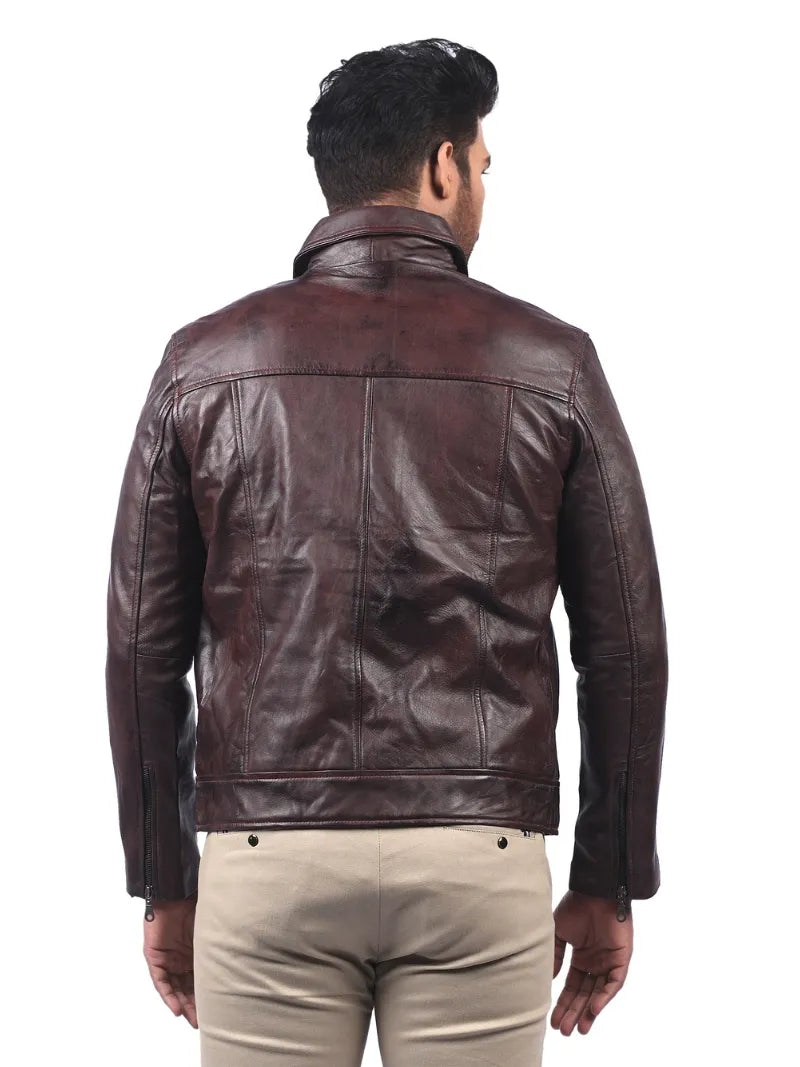 Men’s Dark Brown Leather Jacket Back