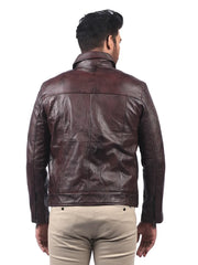 Men’s Dark Brown Leather Jacket Back