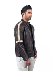 Men’s Dark Brown Leather Jacket with Contrast Sleeves Right 