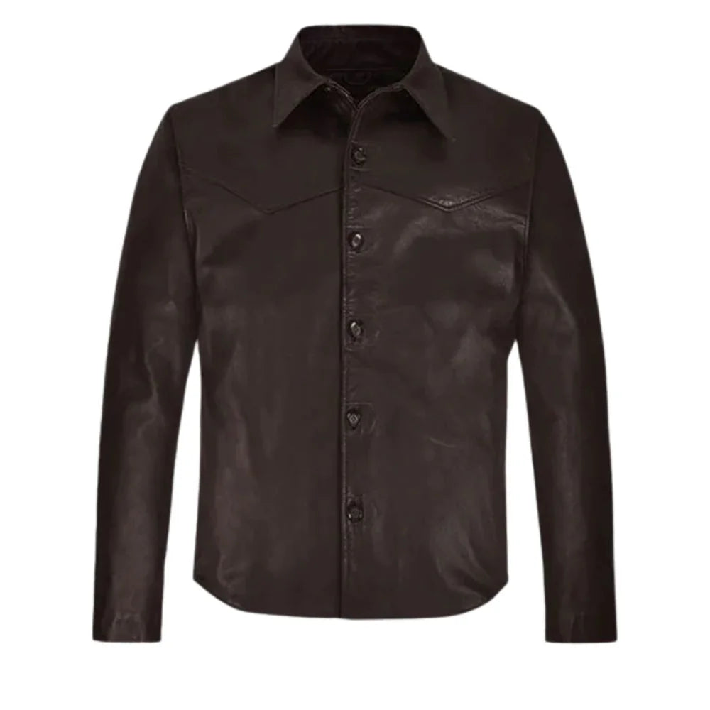 Men’s Dark Brown Leather Shirt Jacket