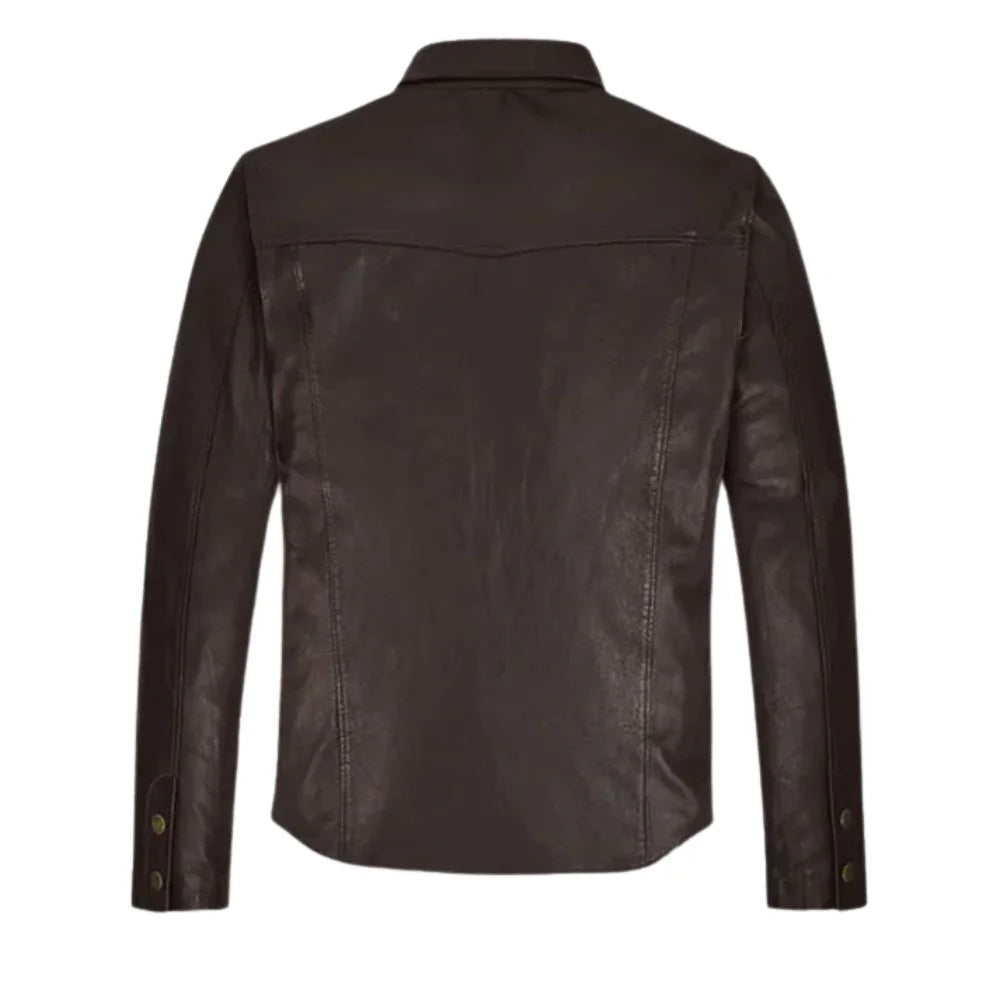 Men’s Dark Brown Leather Shirt Jacket