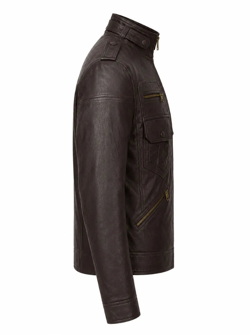 Men’s Dark Brown Multi-Pocket Leather Jacket Right 