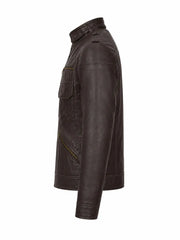 Men’s Dark Brown Multi-Pocket Leather Jacket Left 