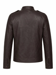 Men’s Dark Brown Multi-Pocket Leather Jacket Back 