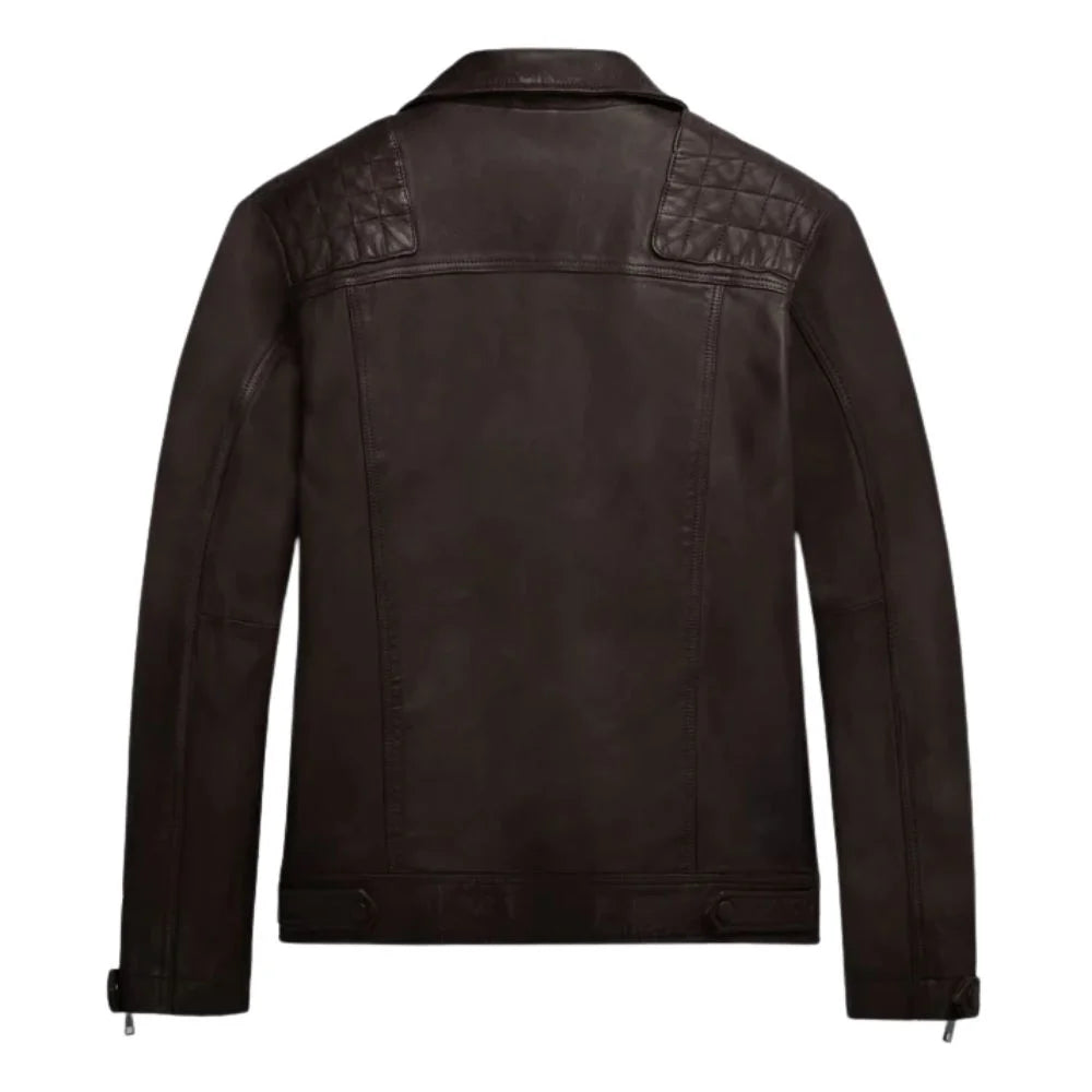 Men’s Dark Brown Quilted Shoulder Leather Jacket