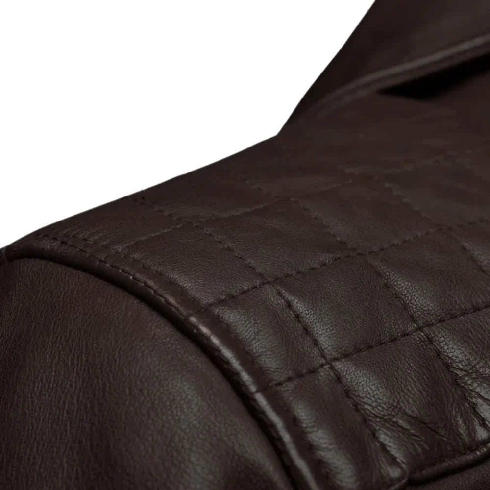 Men’s Dark Brown Quilted Shoulder Leather Jacket