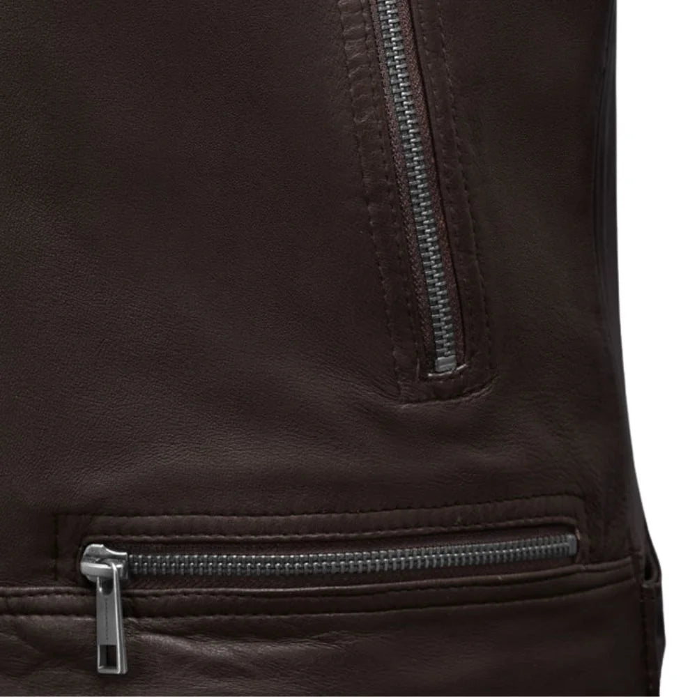 Men’s Dark Brown Quilted Shoulder Leather Jacket