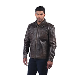 Men’s Dark Brown Real Leather Zip Front Jacket