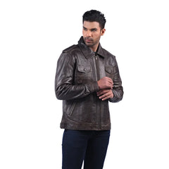 Men’s Dark Brown Real Leather Zip Front Jacket