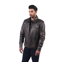 Men’s Dark Brown Real Leather Zip Front Jacket