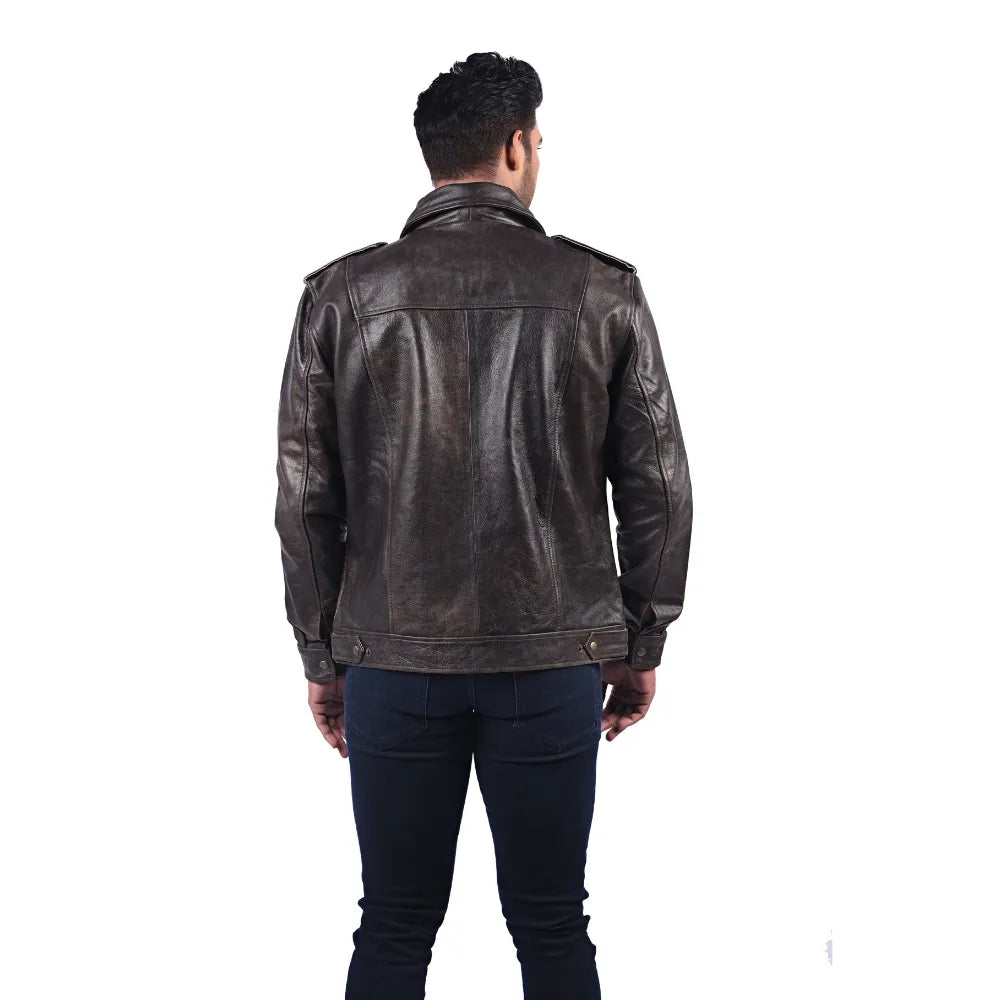 Men’s Dark Brown Real Leather Zip Front Jacket